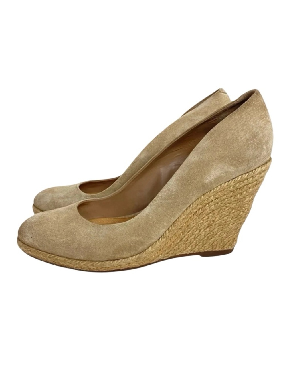 Schutz Espadrille Wedges Shoes Womens 6.5 Nude Tan Neutral Suede Heels Round Toe
